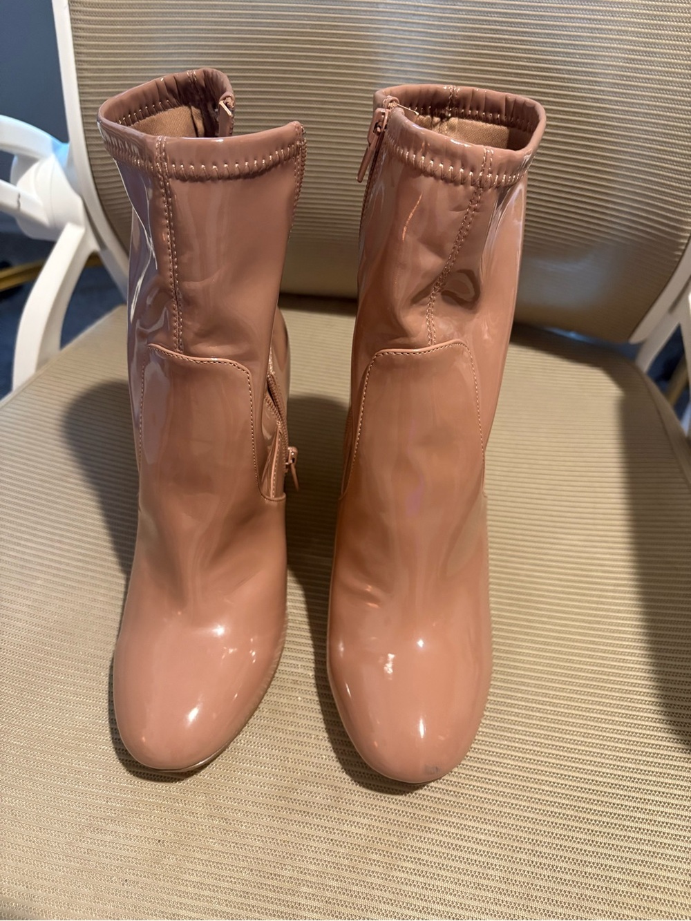 Patent Tan Mid-Calf Women's Boots - Stylish Zip Closure